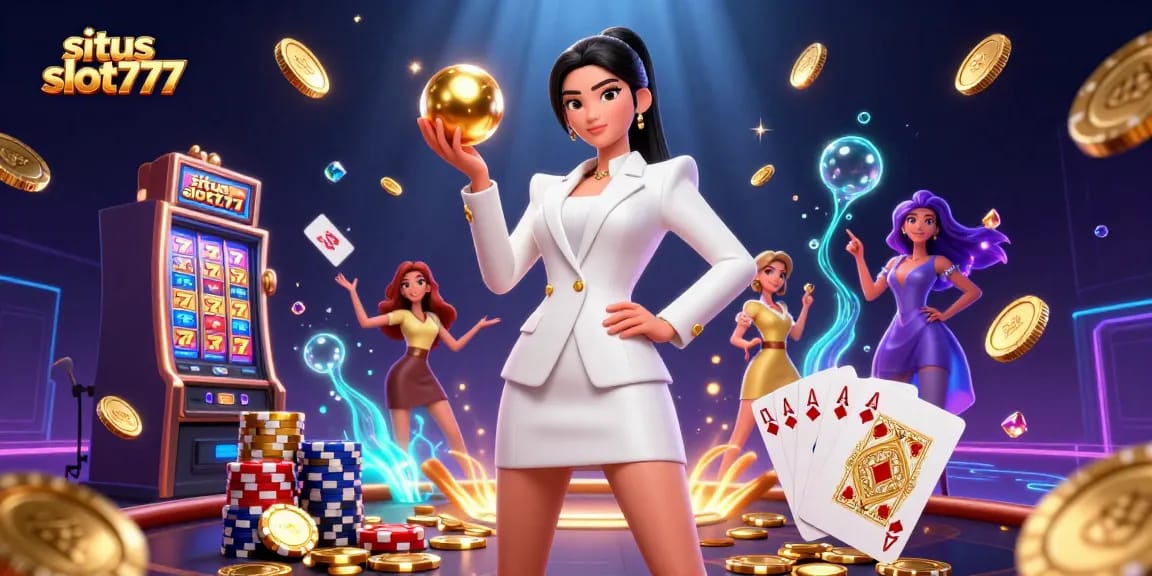 Spin to win on situs slot777 with vibrant slot machine reels and dazzling casino elements.