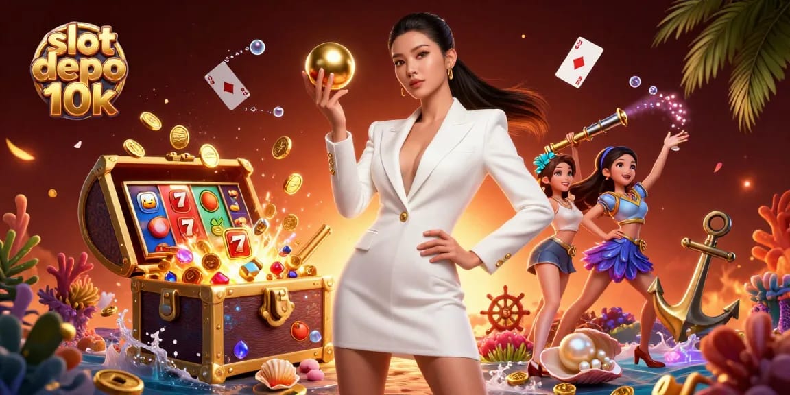 Play and win at slot depo 10k with colorful elements and glamorous casino flair.