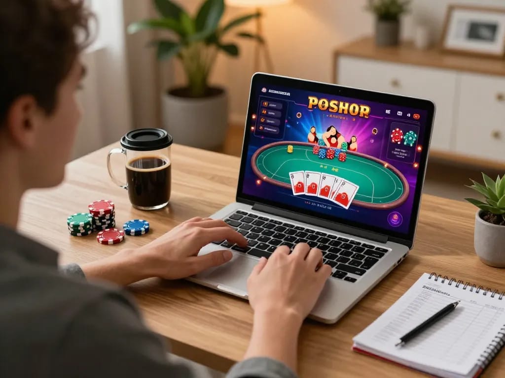 Engaging poker gameplay showing a user on vipwin app with strategic betting notes nearby.