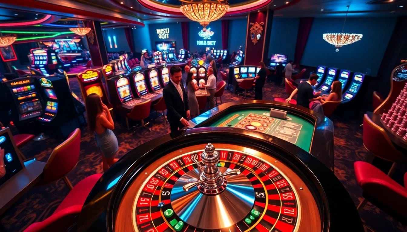 A thrilling gaming experience at a casino table representing link 188bet with colorful chips and cards.