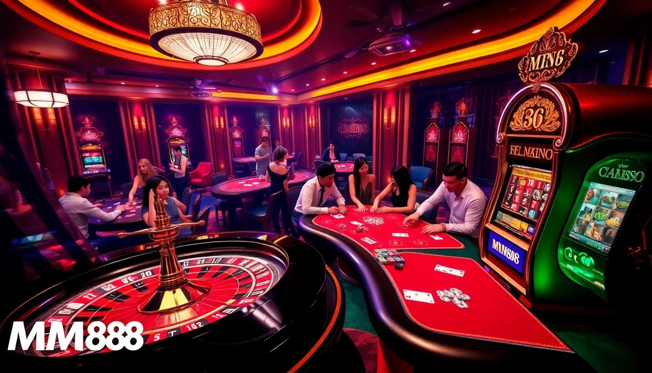 Experience the excitement of MM88 at a lively casino with elegant tables and vibrant games.