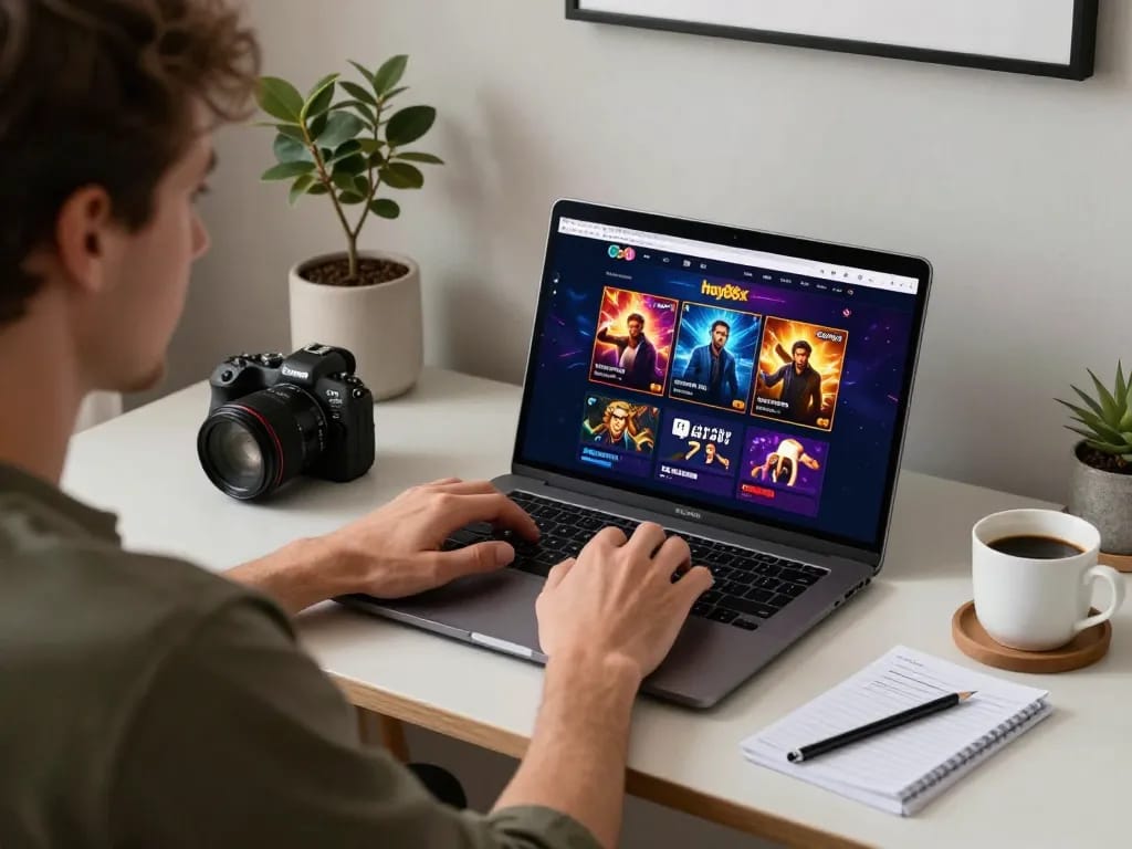 Player engaging in online gaming at the hay88x platform, showcasing a modern setup and strategy materials