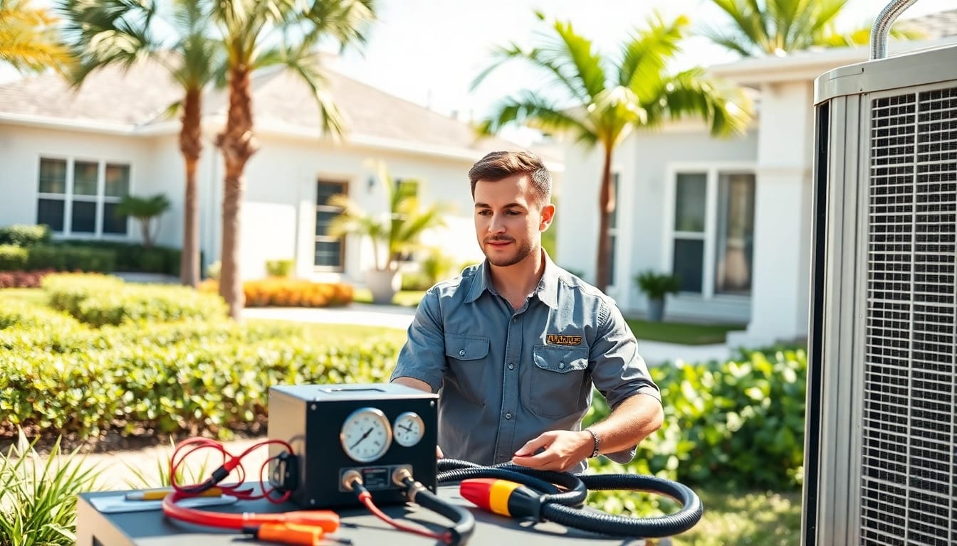 Expert in HVAC Repair Tampa performing diagnostics on an air conditioning unit.