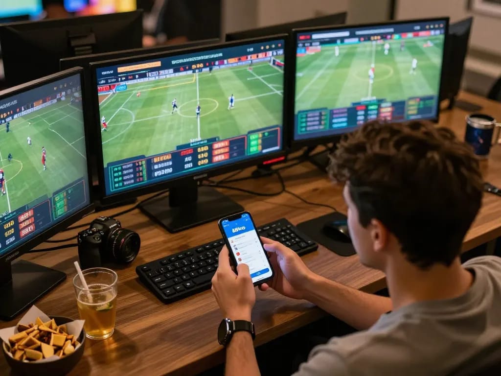 Experience sports betting excitement with 888top app in an engaging home setting.