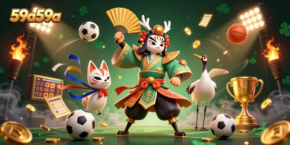 Experience the thrill of 59a59a with vibrant 3D illustrations of gambling elements and characters.