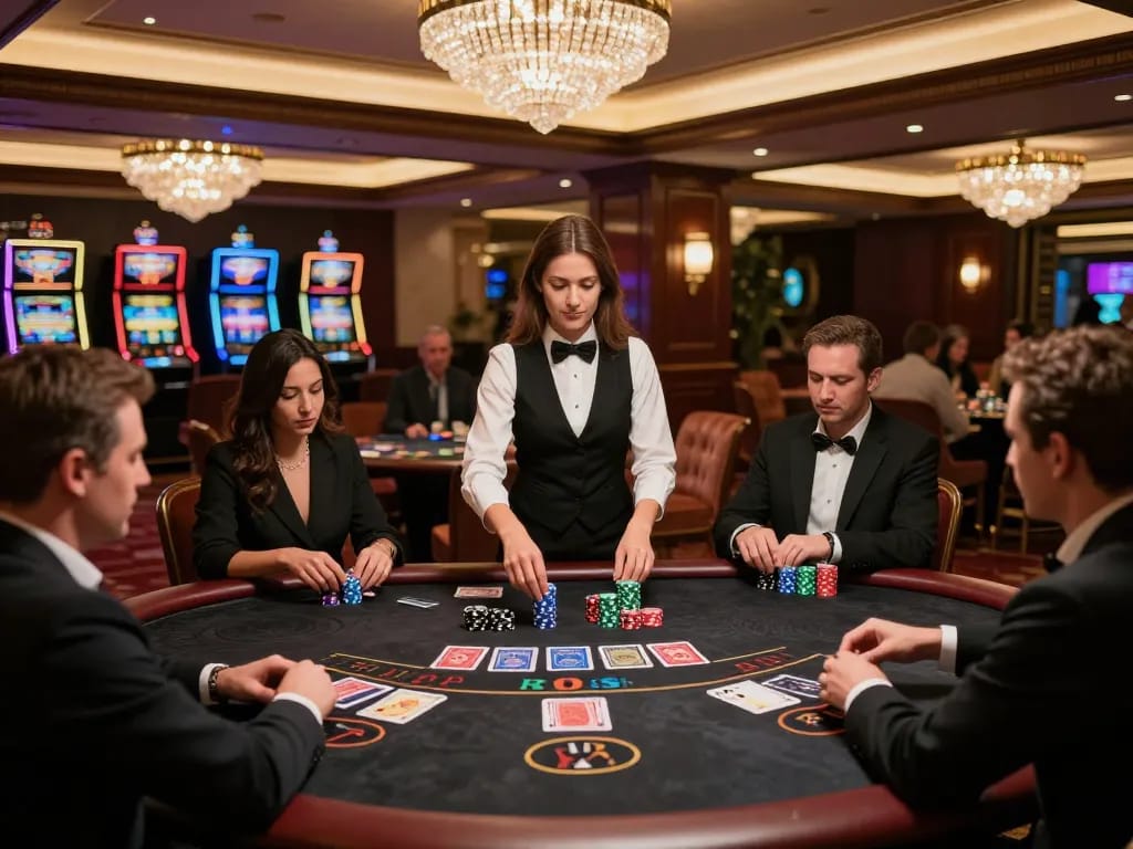 Spannendes Blackjack-Spiel im gehobenen Casino mit Fokus auf die Strategien und Interaktionen von Immobilienmakler Frankfurt Sachsenhausen