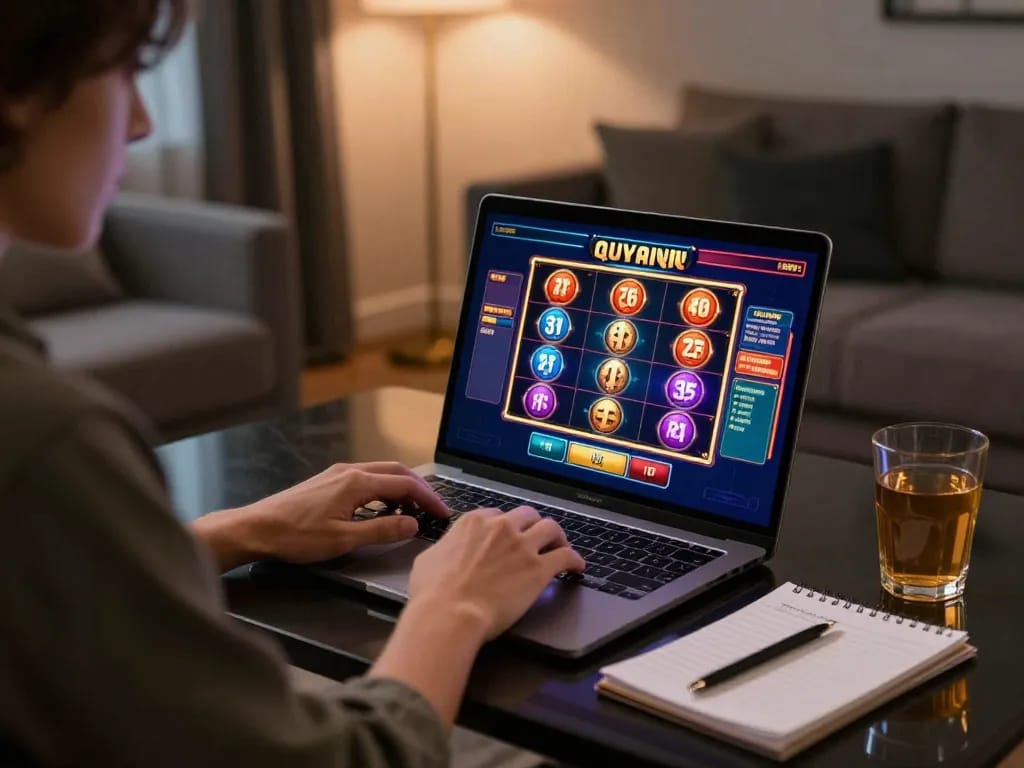 Playing on casino online stranieri platform in a cozy home setting with vibrant slots interface