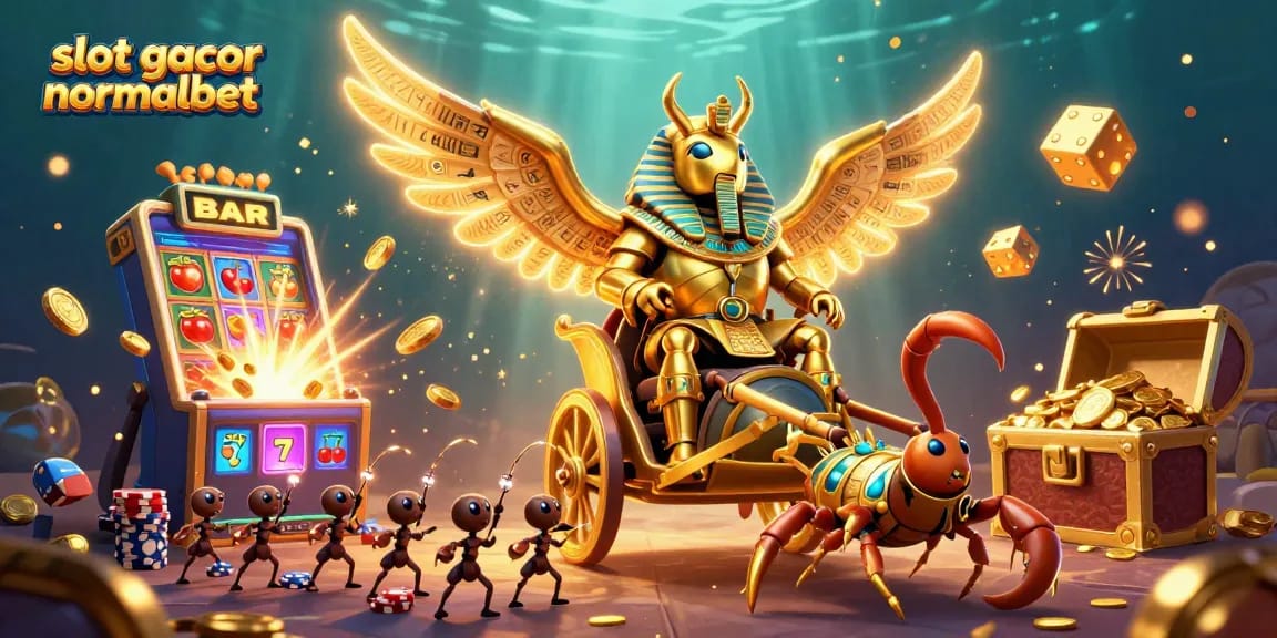Menangkan slot gacor normalbet dengan berbagai simbol jackpot dan elemen kasino berkilau.