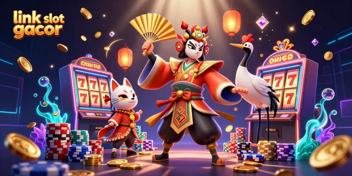 Experience the thrill of link slot gacor with vibrant characters and dynamic slot machine reels.