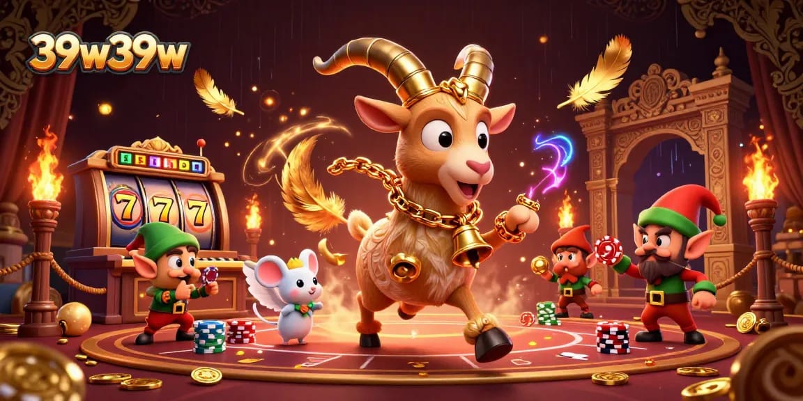 39w39w showcases Krampus at a holiday casino with playful elf gremlins and dynamic slot game elements.