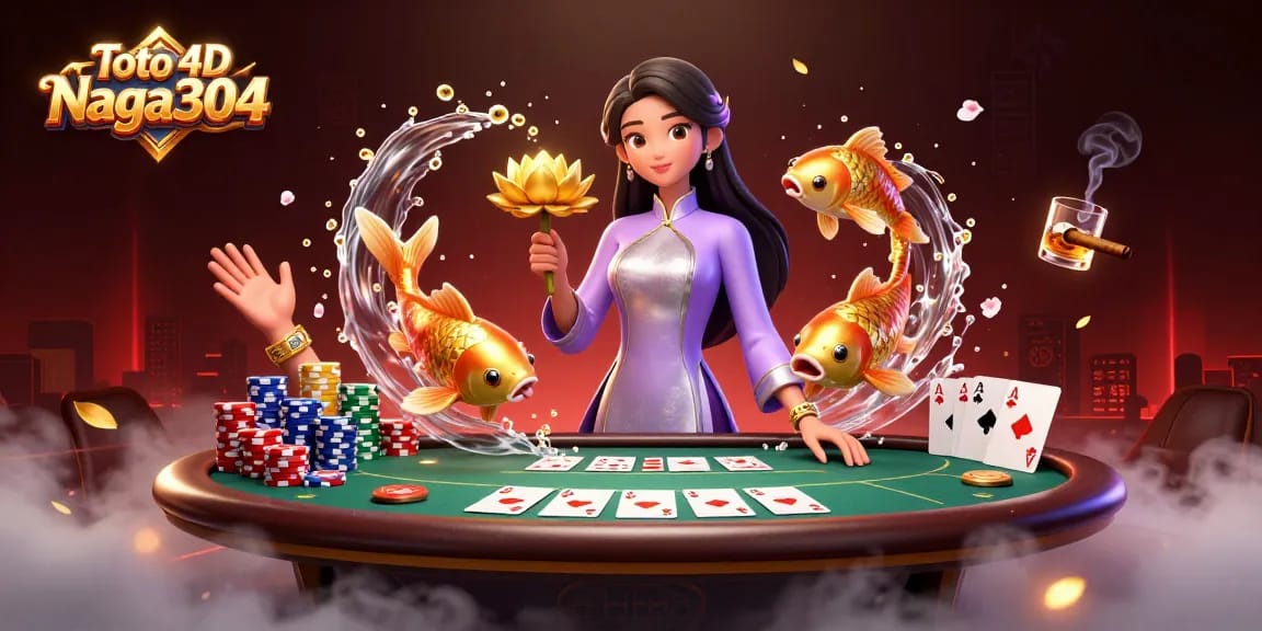 Toto 4D Naga304 showcases an immersive gaming experience with vibrant Asian-themed casino elements.