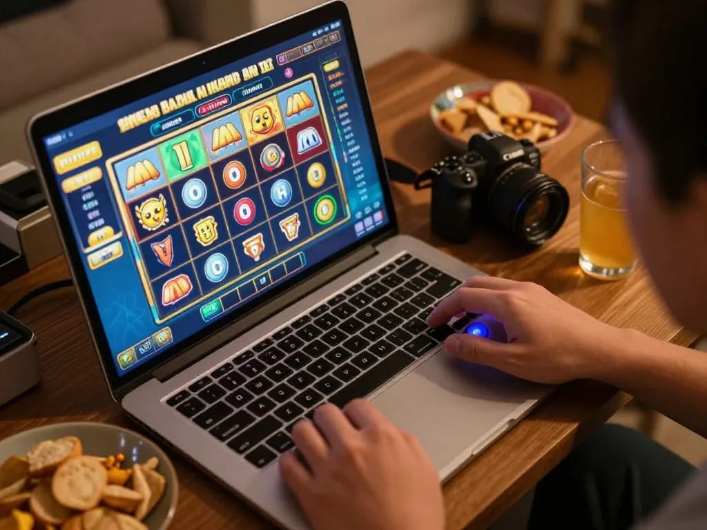 Experience slot gacor gampang menang with vibrant online gaming setup featuring colorful slots and engaging gameplay