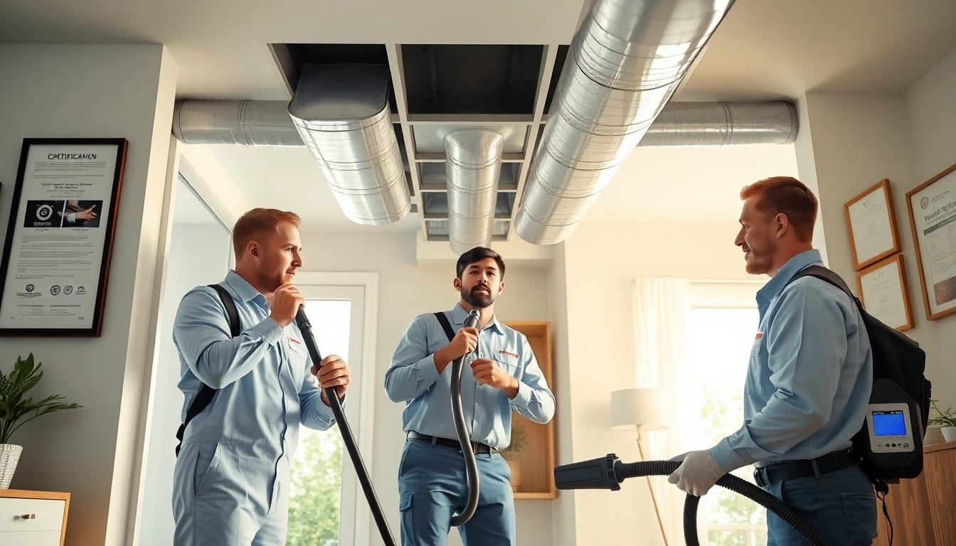 Expert technicians providing professional Air Duct Cleaning Service in a modern home, ensuring safe indoor air quality.
