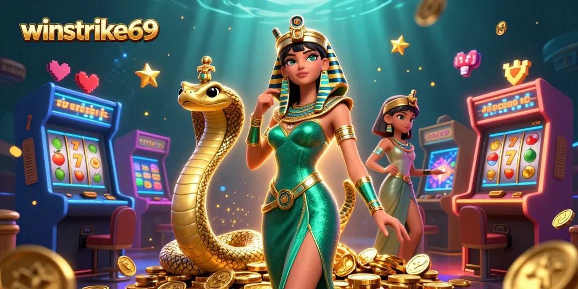 Experience thrilling gameplay with winstrike69 featuring a vibrant slot machine and enchanting characters.
