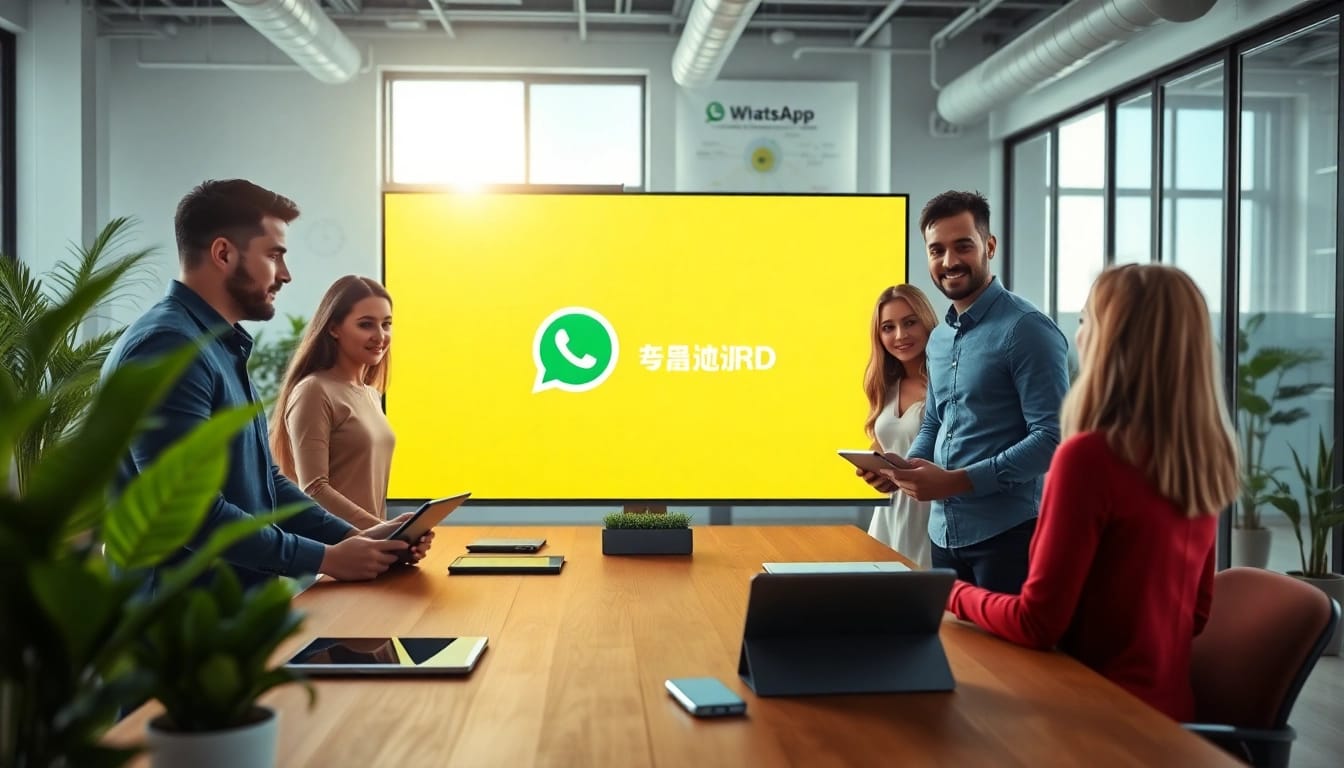 Enhance business efficiency with WhatsApp Smart CRM showcased in a collaborative workspace.