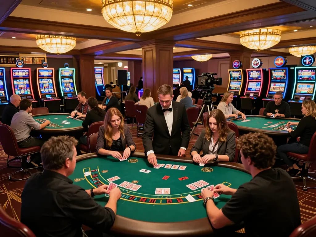 Players engaging in blackjack strategy at a vibrant casino with giường bệnh nhân for comfort and support