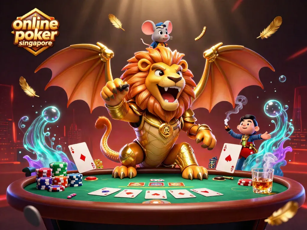 Experience thrilling online poker Singapore with vibrant visuals of poker action and winning hands.