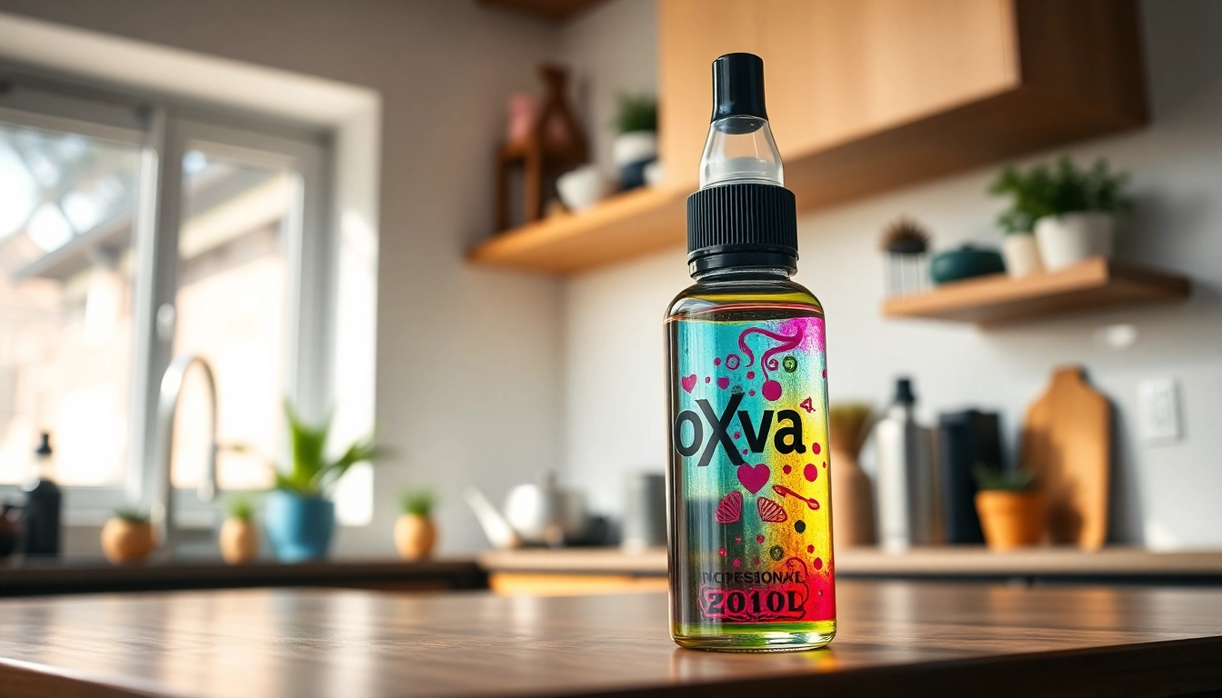 Oxva Liquid in an elegant modern kitchen setting, showcasing its vibrant colors.