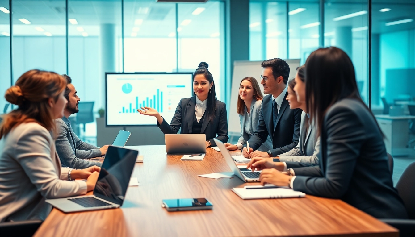 Enhancing Leadership Communication through collaborative teamwork in a modern office setting.