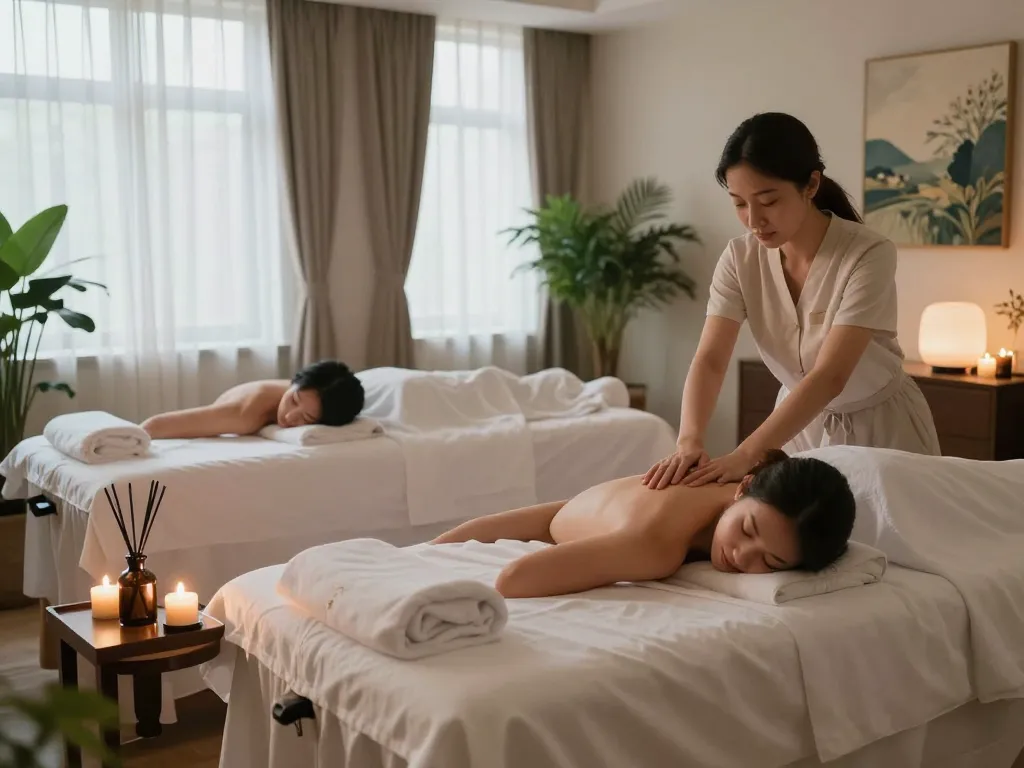 Swedish massage therapy at a serene spa environment featuring relaxed clients and calming decor, ideal for https://www.makangs.com/region/국내/서울-/마사지-스웨디시.