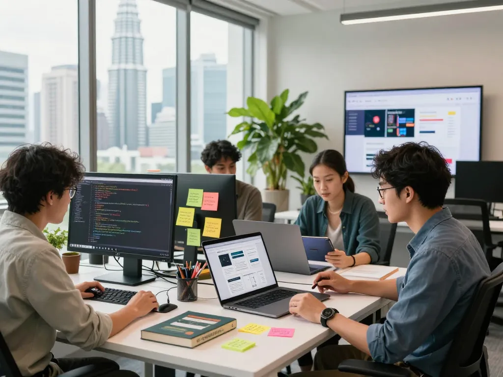 Freelance web designers in Kuala Lumpur collaborating on innovative website design projects.