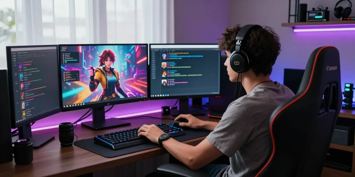 Interactive scene showcasing ai chat nsfw experience with vibrant graphics and engaging characters in a modern gaming setup.