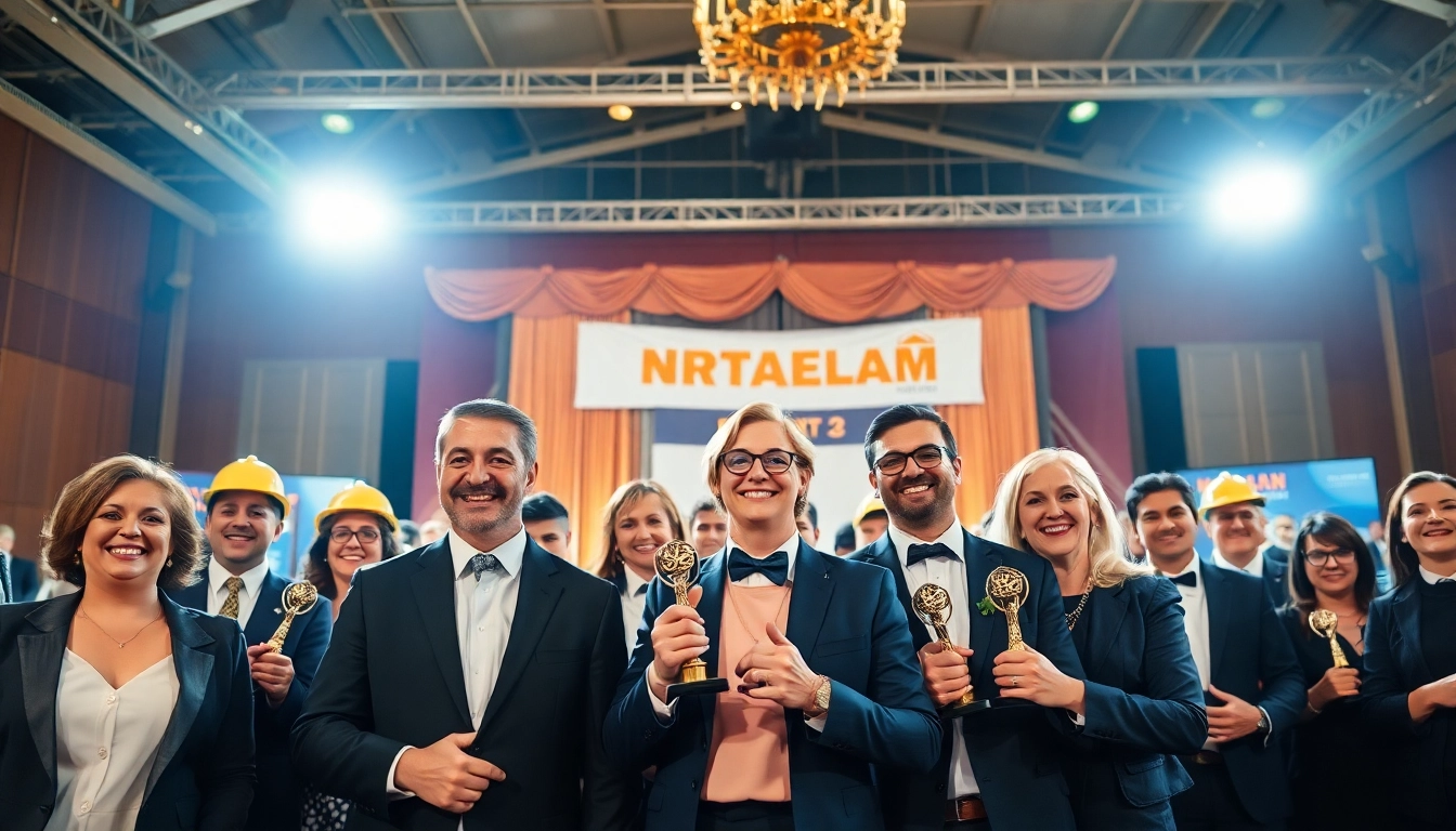 Celebrating construction awards with industry leaders in a vibrant ceremony.