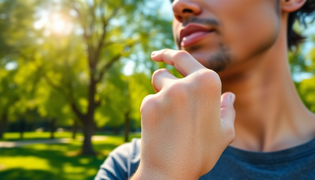 Person using a Smart Health Ring while exercising outdoors with a lush park background.