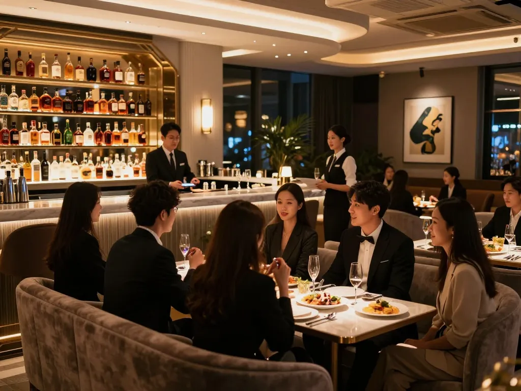 Experience the vibrant atmosphere of 강남쩜오 nightlife with elegant seating and premium service.