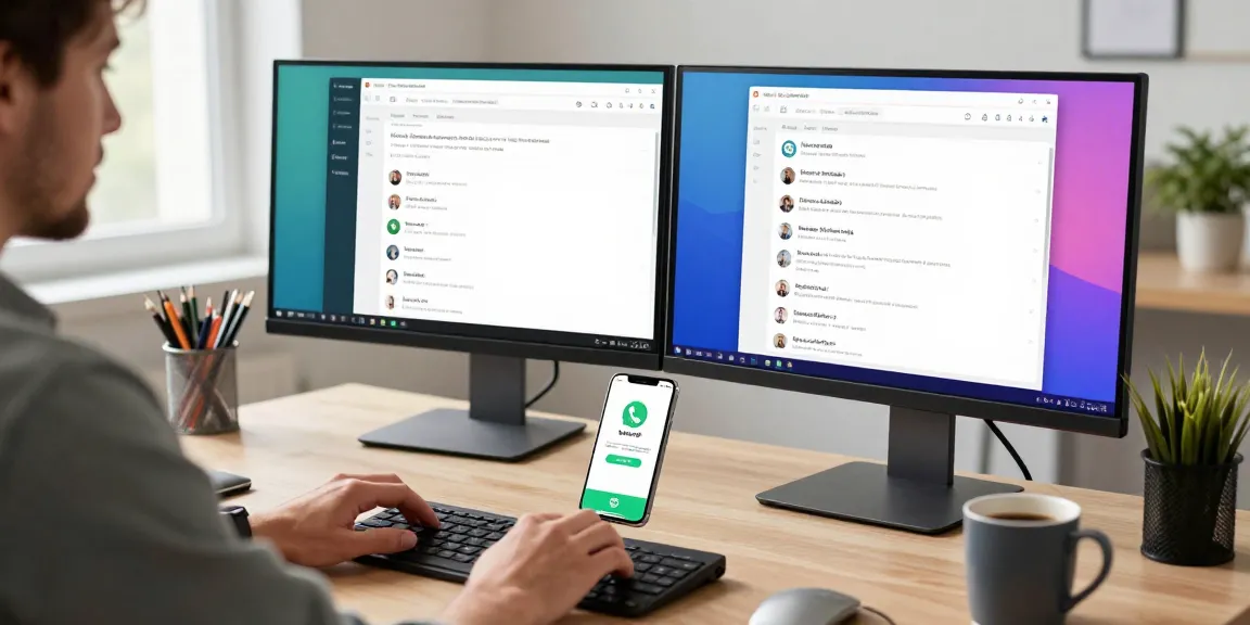 Using WhatsApp網頁版 on a modern desktop setup with vibrant chat interface and notifications.