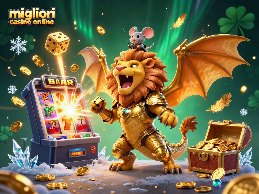 Migliori casinò online: esplora i titoli più entusiasmanti attraverso un casinò animato con un drago e un topolino coraggioso.