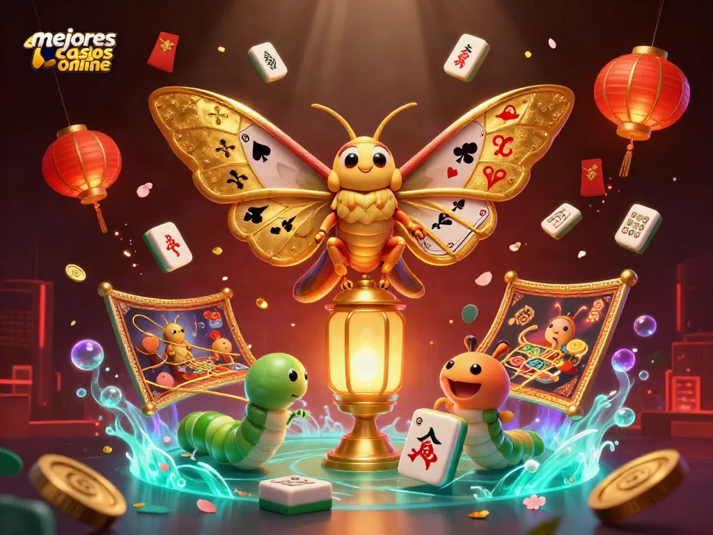 Descubre los mejores casinos online en esta rica ilustración 3D de una polilla con alas doradas.