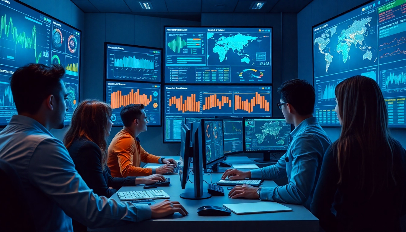 Cyber Threat Protection Tampa experts monitoring real-time data in a modern cybersecurity operations center.