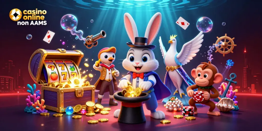 Vinci nel casino online non AAMS con un mago e un monaco tra slot e tesori sottomarini.