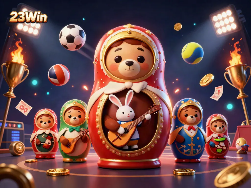 Engage with high-stakes action at 23Win, featuring vibrant casino characters and dynamic sports elements.