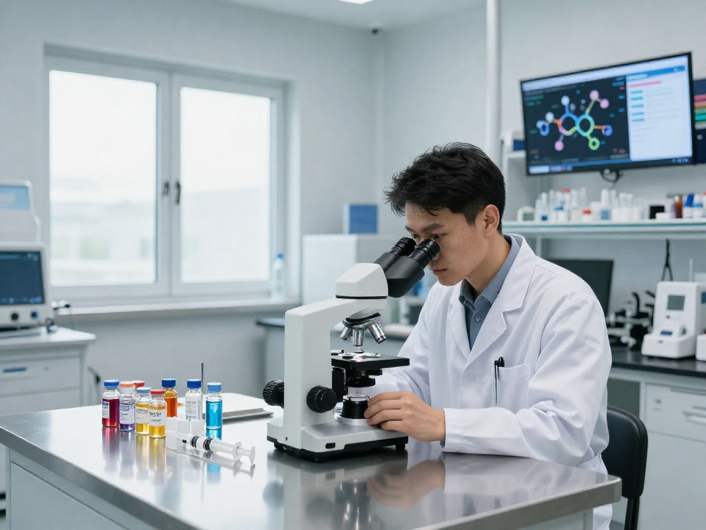 BPC 157 TB 500 Blend formulations being analyzed in a bright laboratory.