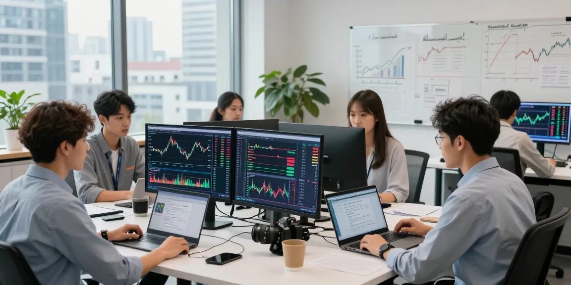 Real-time EURUSD live data feed analysis in a modern financial workspace with developers and data analysts collaborating.