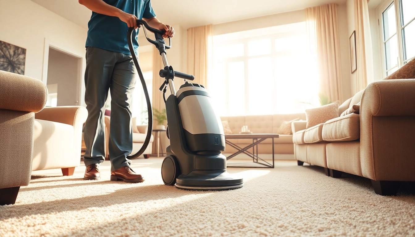 Experience exceptional carpet cleaning specials with a focused technician in a bright room.