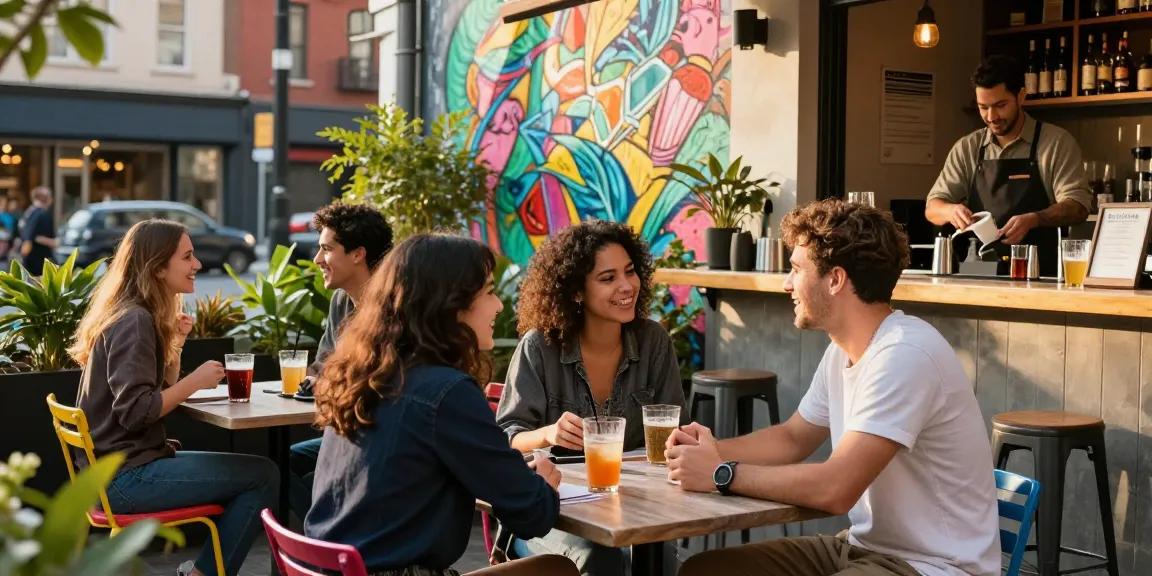 Socializing at a café, featuring سكس مصري lifestyle elements enjoying vibrant community interactions.