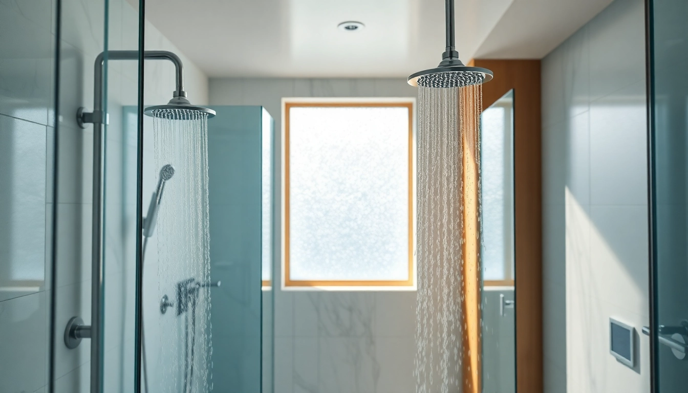 Experience elegant showers au with luxurious fixtures and modern design in a serene bathroom setting.