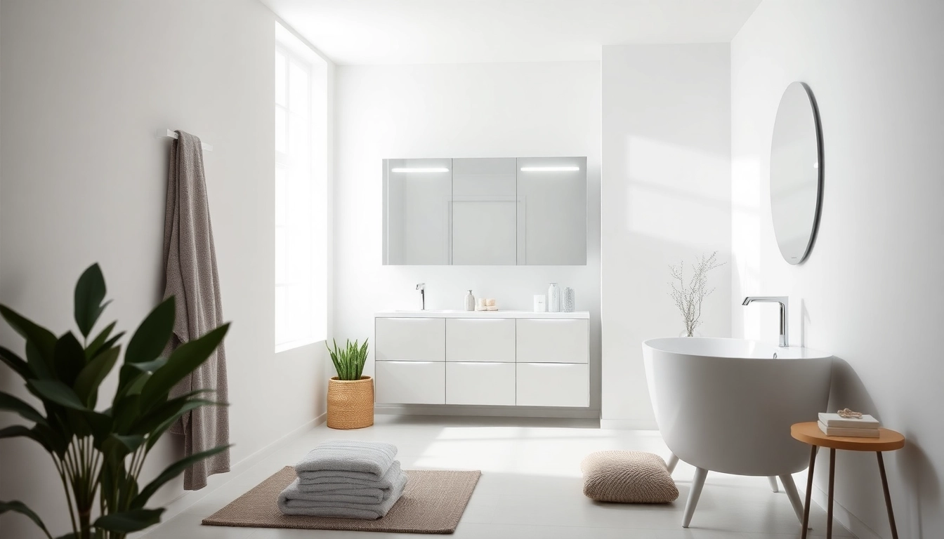 Schöner sonni Spiegelschrank mit integrierter Beleuchtung im modernen Badezimmer.