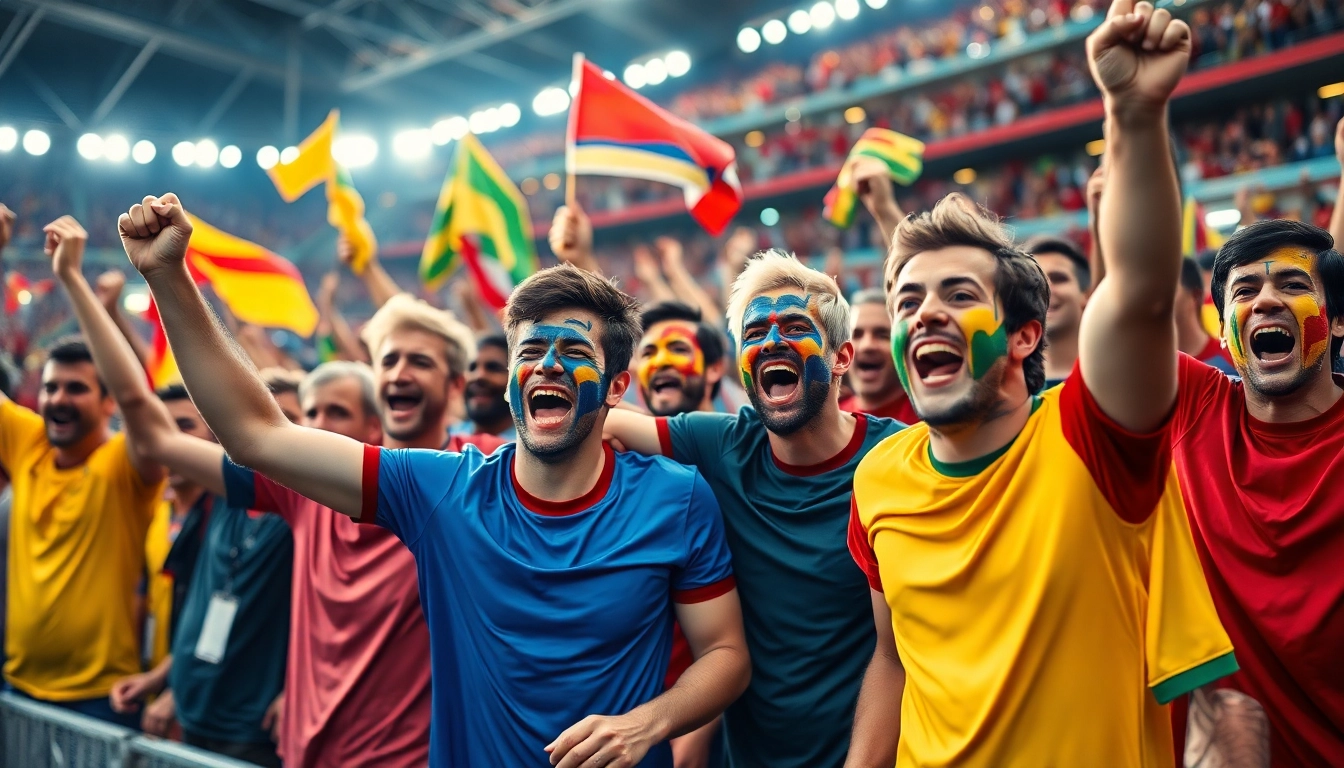 Celebrate sports spirit with discount football shirts showcased among fans in a lively stadium.