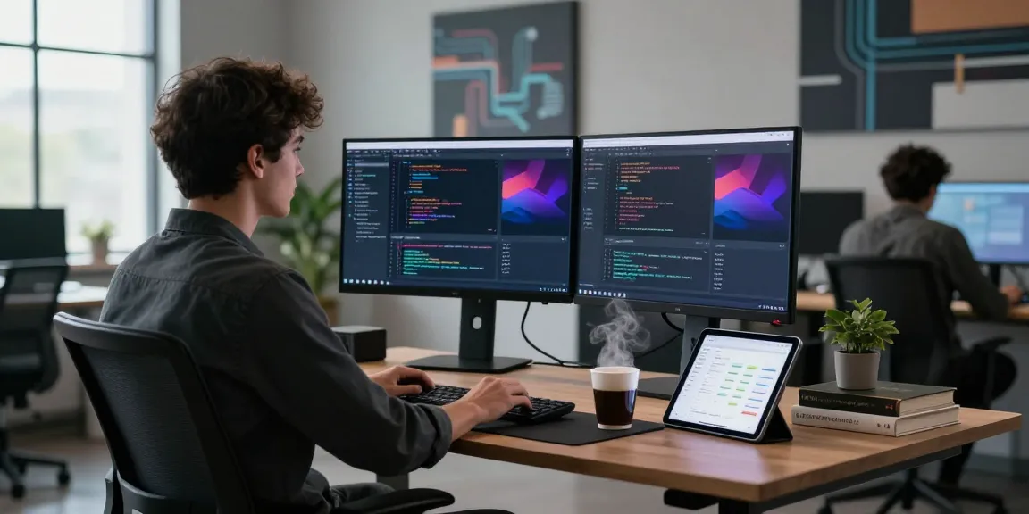 WPS Download guide showcasing a software developer efficiently coding in a modern workspace.