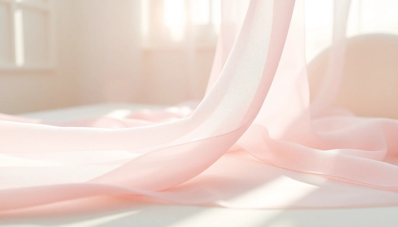 Chiffon stof drapeert elegant, benadrukt de delicate textuur en pastelkleuren.