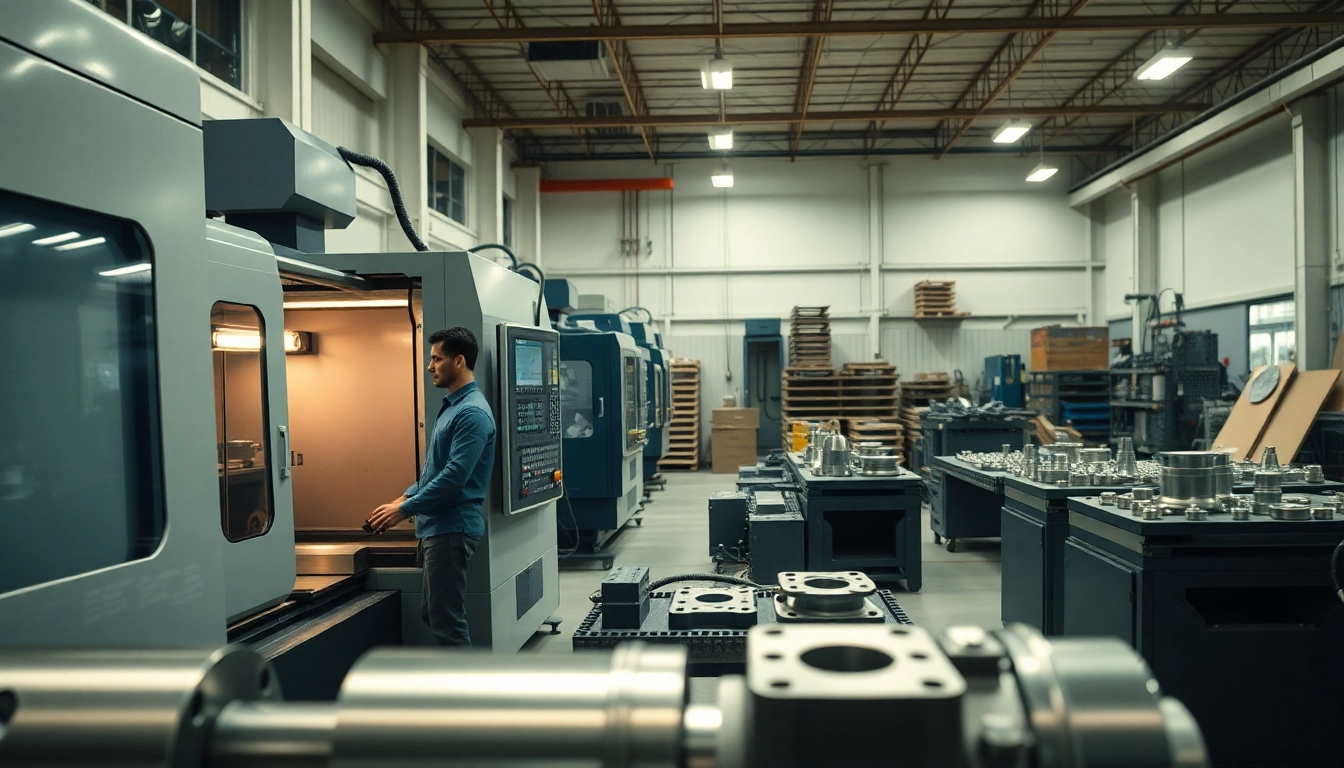 Custom part manufacturer workshop with advanced machinery and skilled technician at work