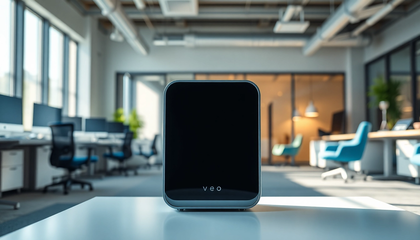 Showcasing a modern veo device in a bright and stylish office setting.