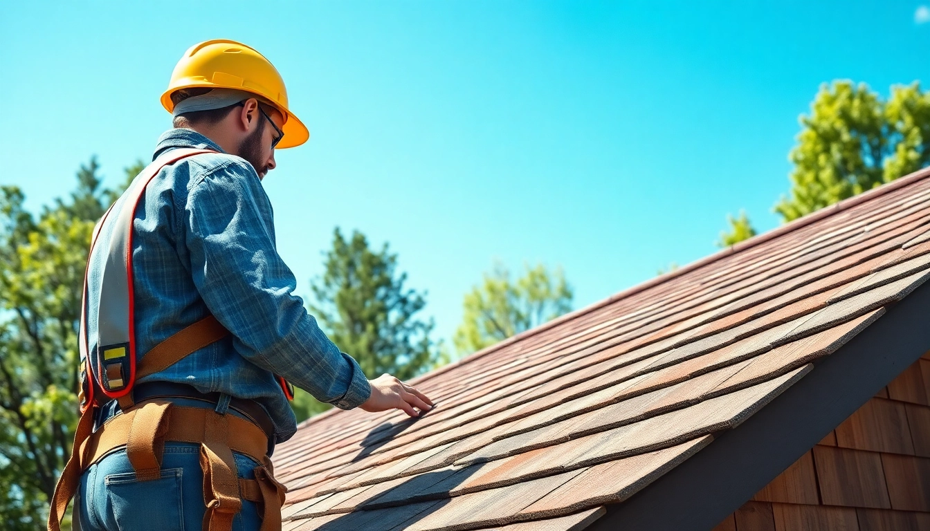 Inspecting high-quality roofing solutions in a residential setting, showcasing roofing materials and safety.
