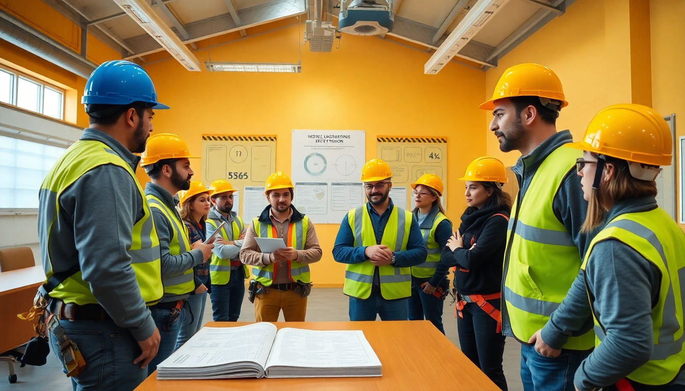 Participants engaging in construction safety training, showcasing teamwork and practical safety skills.