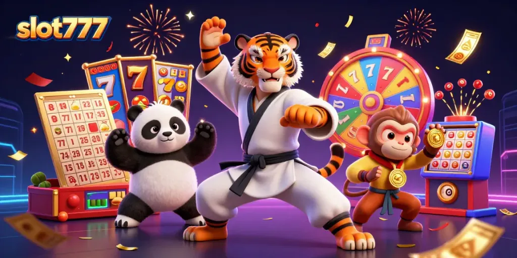 Menangkan jackpot slot777 di kasino dengan ilustrasi penuh warna dan karakter menarik.