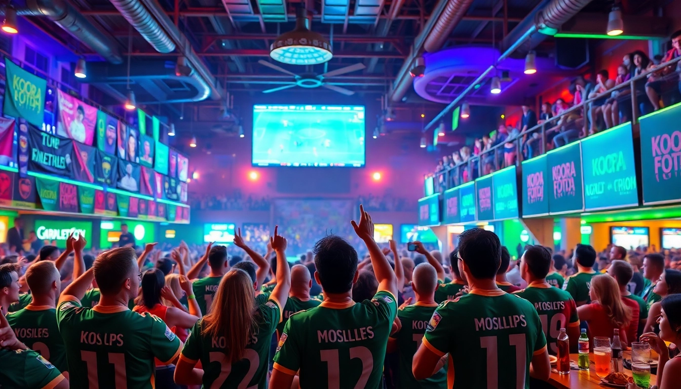 Fans enjoying the excitement of koora football in a lively sports bar atmosphere.
